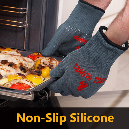 ZOPTIL Oven Gloves Grill Gloves, 1472℉ Heat Proof Non-Slip Grill Oven Gloves with Fingers, Men & Women BBQ Accessories for Cooking, Barbecuing, Baking, Kitchen and Cutting - 1 Pair（11inch）