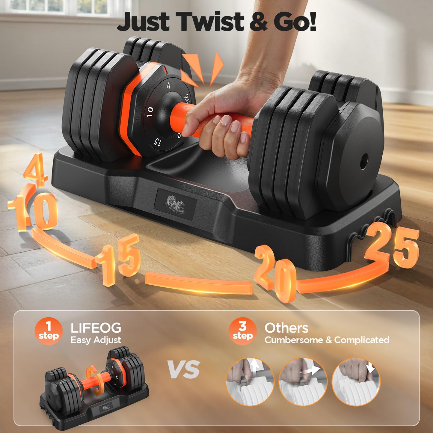 Adjustable Dumbbells Set 25LB, Weights Dumbbells Set 5/10/15/20/25lbs, Anti-Slip Handle for Exercise Fitness Workout Adjustable dumbbell set 2 (25, Pounds)