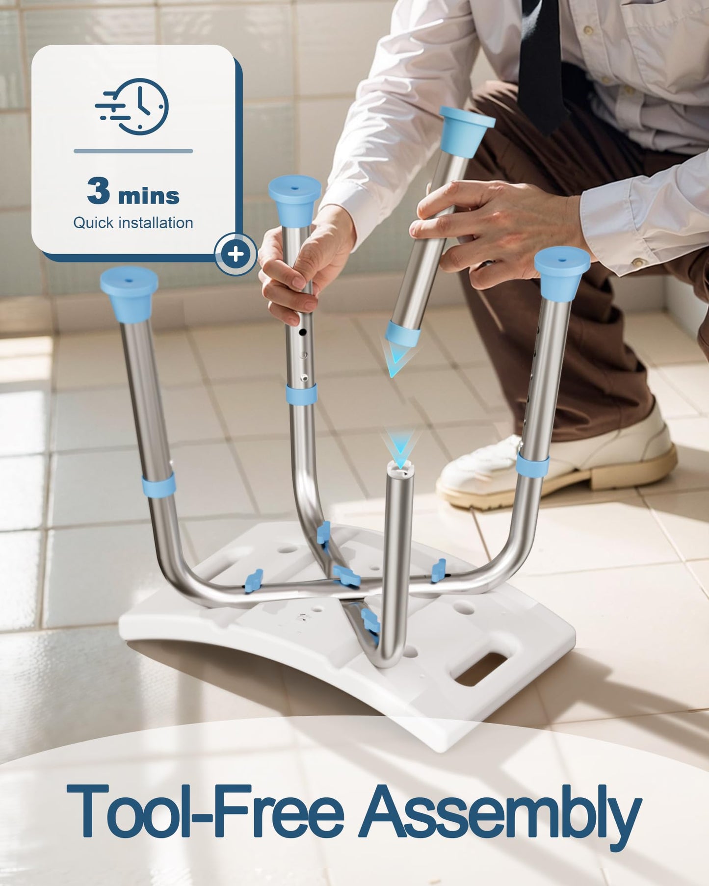 HOMLAND Shower Chair for Inside Shower, 400 lbs Adjustable Shower Stool with Suction Feet, Shower Seat for Inside Tub Bathroom Bench Bath Chair for Elderly and Disabled - Light Blue