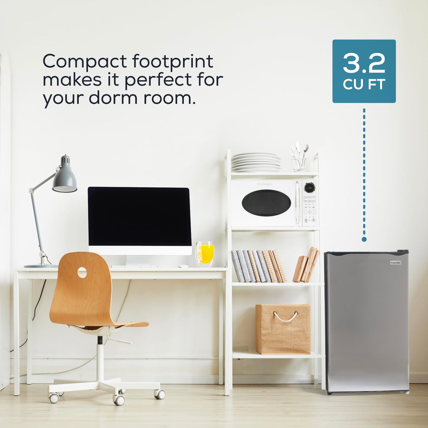 Igloo 3.2 Cu.Ft. Single Door Compact Refrigerator with Freezer - Slide Out Glass Shelf, Perfect for Homes, Offices, Dorms - Platinum