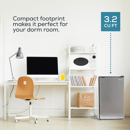 Igloo 3.2 Cu.Ft. Single Door Compact Refrigerator with Freezer - Slide Out Glass Shelf, Perfect for Homes, Offices, Dorms - Platinum