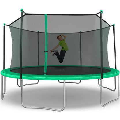 Sportspower Outdoor Kids Trampoline with Safety Enclosure Net and Foam Pad, 15FT Round - Green
