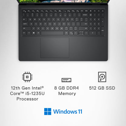 Dell Inspiron 3520 Laptop - 15.6-inch FHD (1920 x 1080) 120Hz Display, Intel Core i5-1235U Processor, 8GB DDR4 RAM, 512GB SSD, WiFi 5, Windows 11 S Mode - Carbon Black