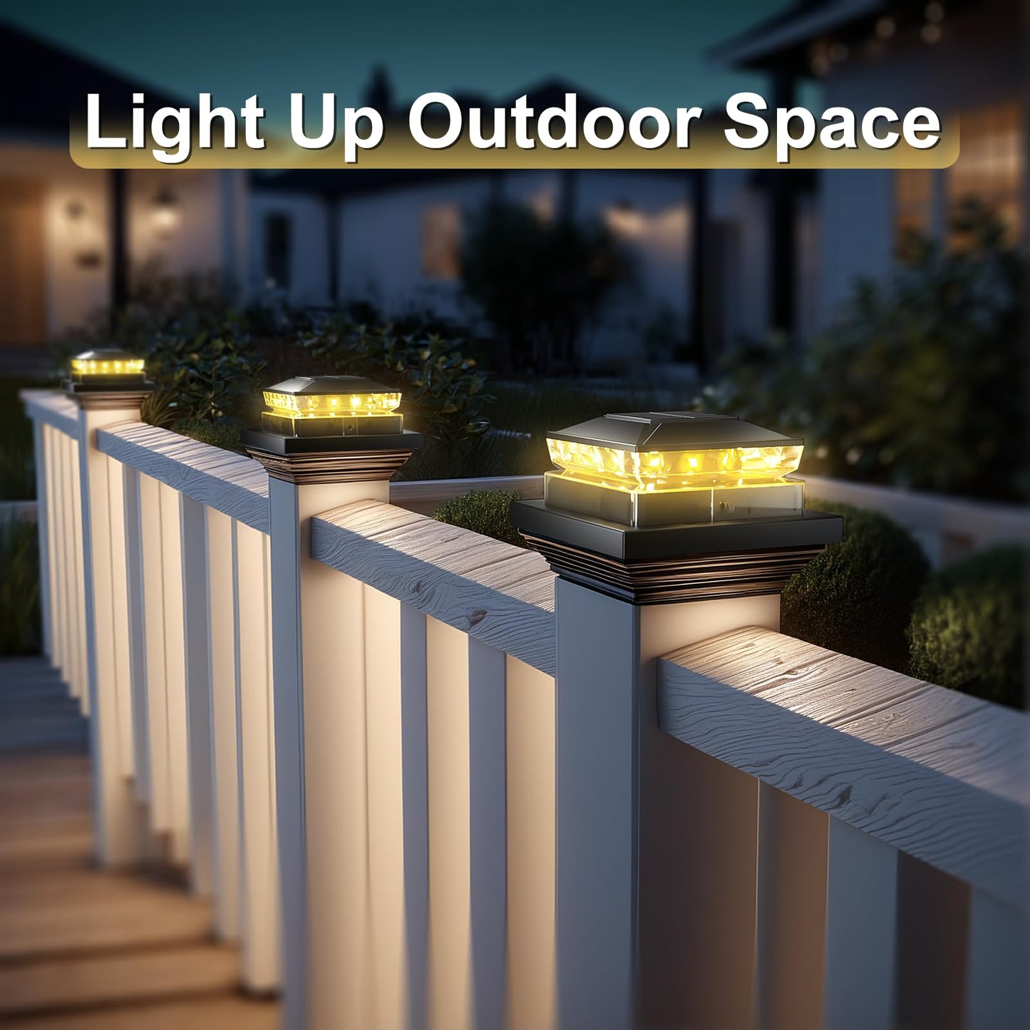 Solar Post Cap Light 8 Packs, Waterproof Solar Powered Fence Light, 4x4 IP65 Black Outdoor Post Solar Lights for Deck Garden & Patio Lights for 3.5x3.5,4x4,5x5 Wood & Vinyl Posts Warm White Lighting