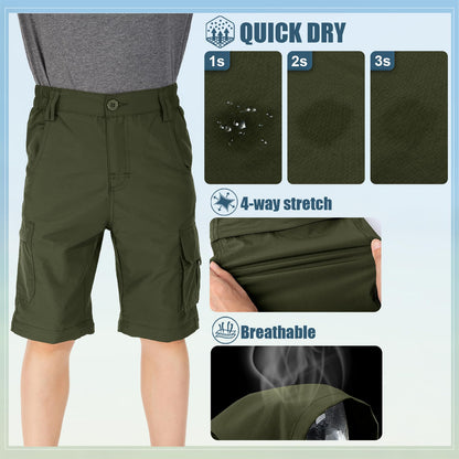 linlon Kids' Cargo Pants, Boy's Casual Outdoor Quick Dry Waterproof Hiking Climbing Convertible Trousers #9016-Army Green-L