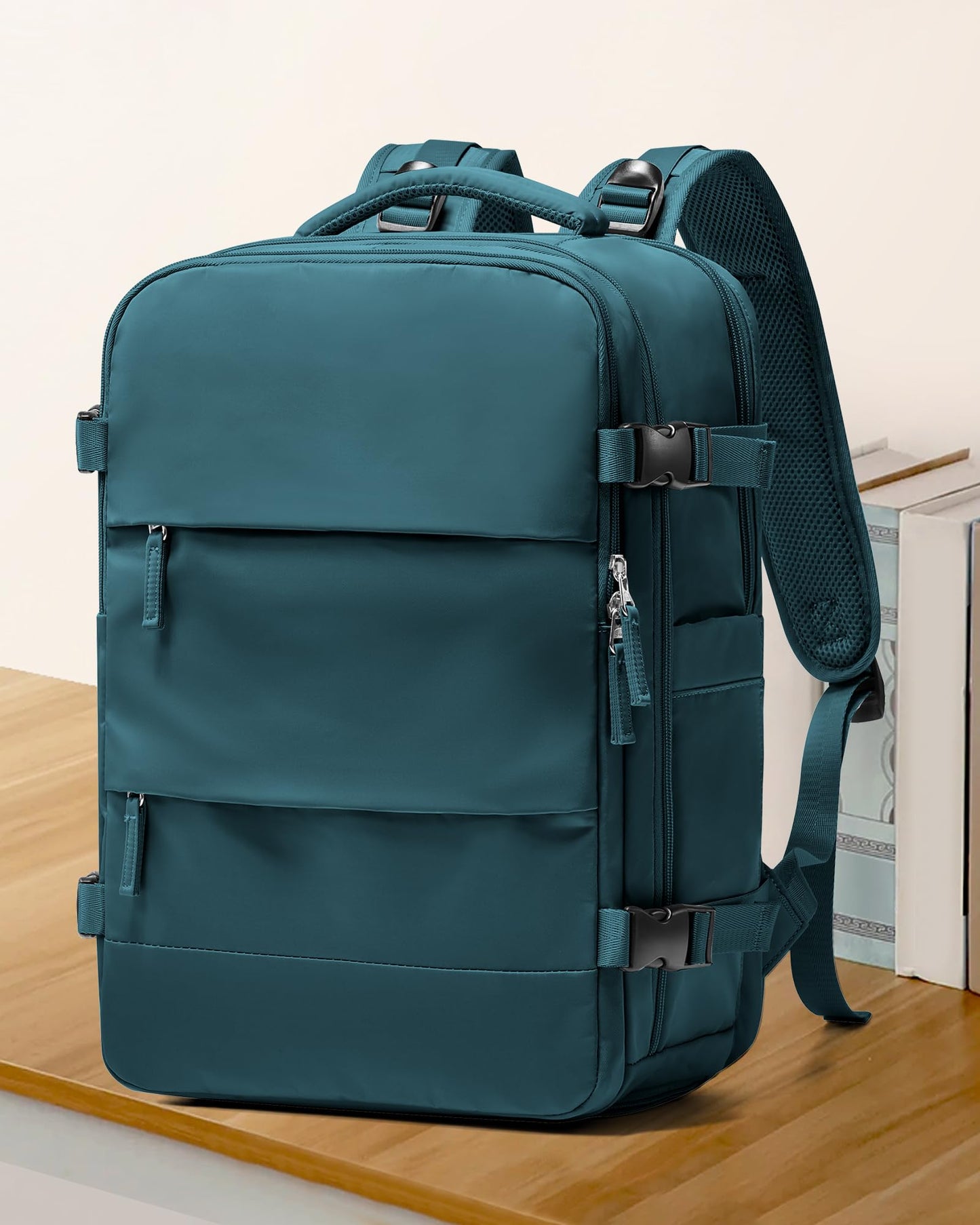 coowoz Large Travel Backpack For Women Men,Carry On Flight Approved,Hiking Waterproof Outdoor Sports Rucksack Casual Daypack Fit 15.6 Inch Laptop Shoes Compartment (Peacock Blue)