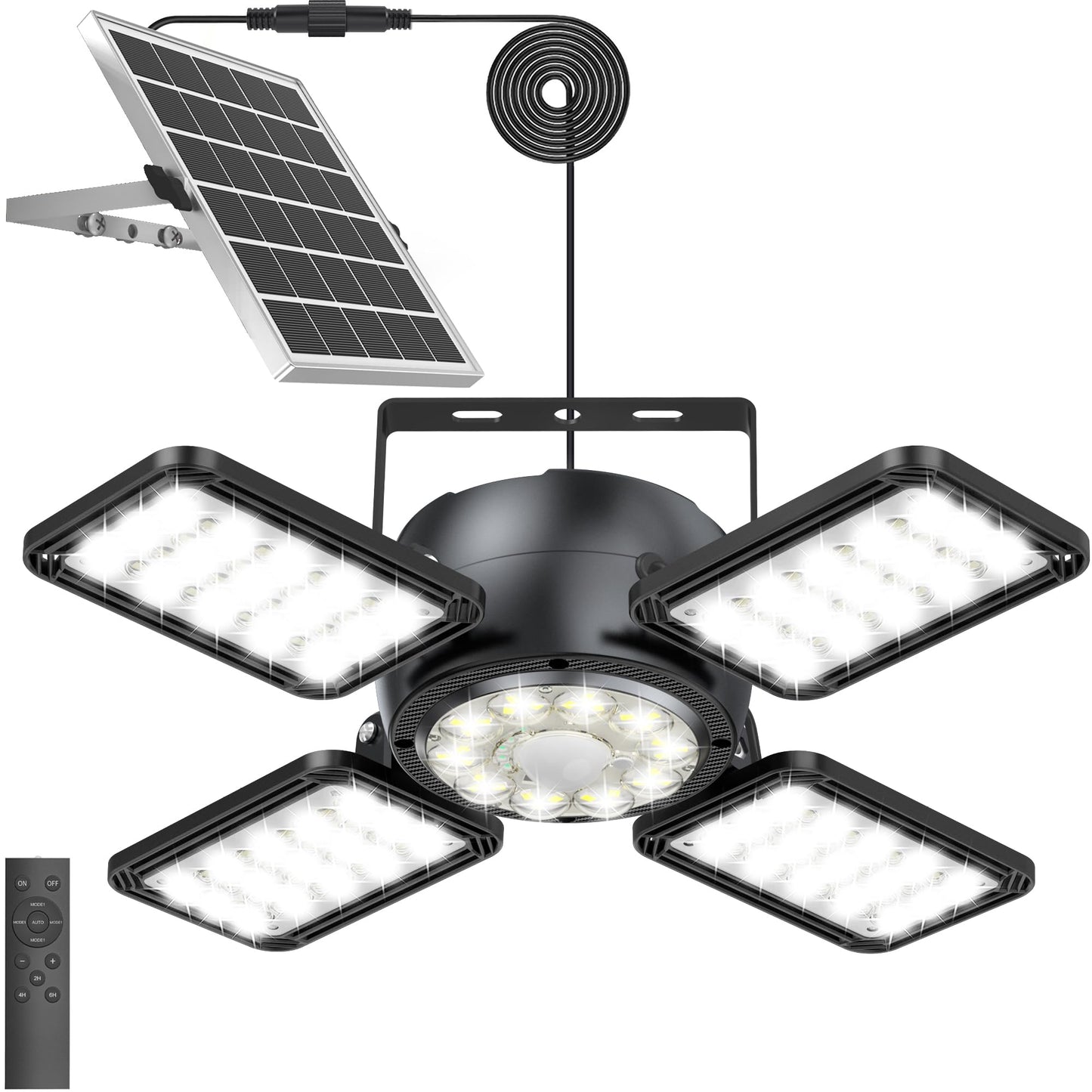 INXPHY Solar Shed Light Outdoor Indoor, Upgrade 6500K 1200Lumen 174 LEDs Motion Sensor Pendant Light, 120°Adjustable 4+1 Solar Powered Lights Camping Plants Garage Waterproof Remote & Timer