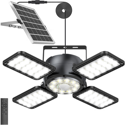 INXPHY Solar Shed Light Outdoor Indoor, Upgrade 6500K 1200Lumen 174 LEDs Motion Sensor Pendant Light, 120°Adjustable 4+1 Solar Powered Lights Camping Plants Garage Waterproof Remote & Timer