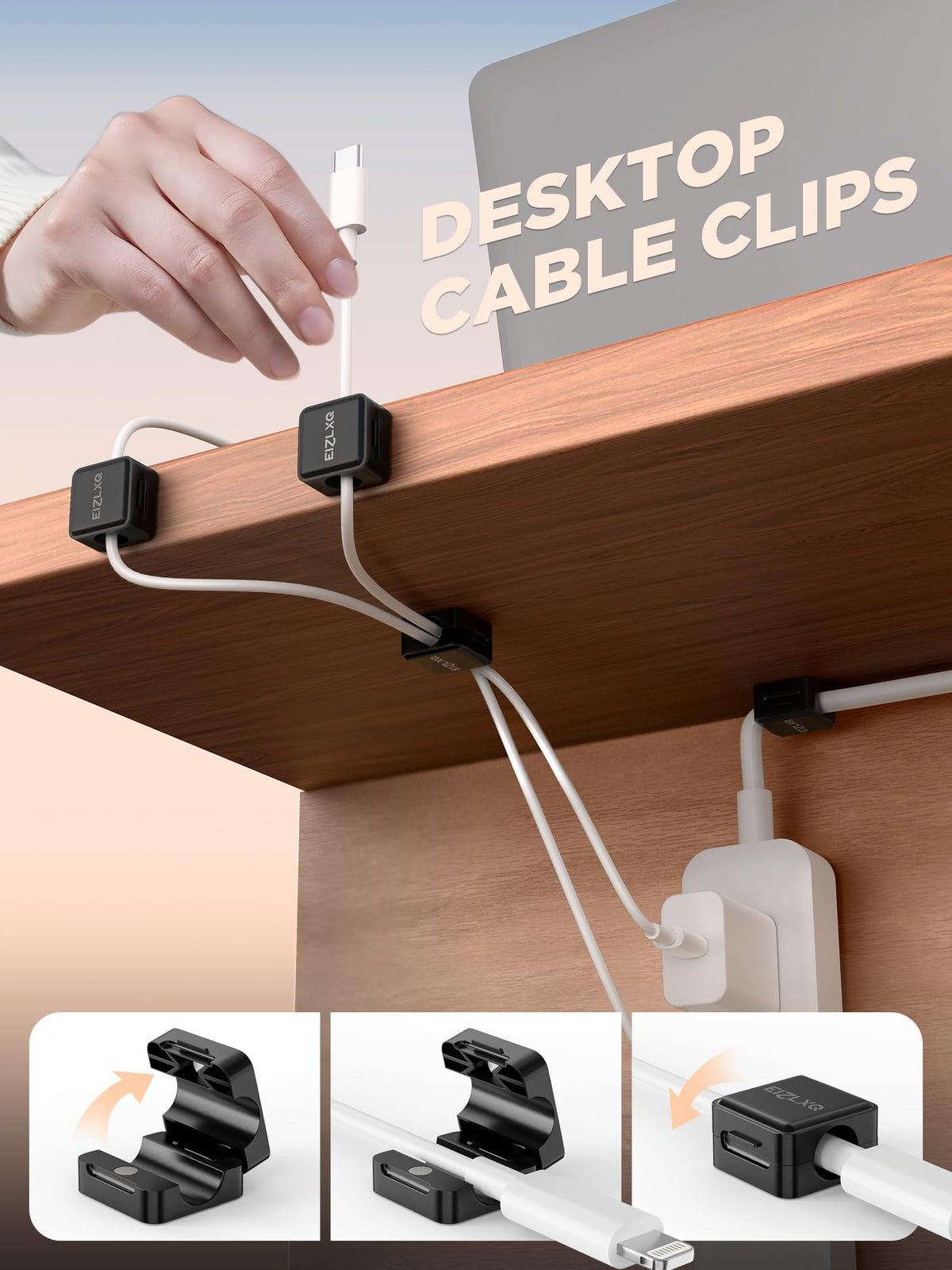Magnetic Cord Organizer Holder,EIZLXQ 8 Pack Under Desk Cable Management,Adhesive Magnetic Cable Clips for Home Office Desk Phone Car Desktop Nightstand-Black