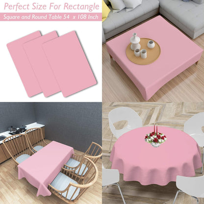 Childom 3 Pack Plastic Tablecloths for Rectangle Tables 54" x 108" Pink Disposable Table Cloths for 6 to 8 Foot Valentines Day Table cloth Indoor Outdoor Parties Birthday Wedding Christmas Anniversary