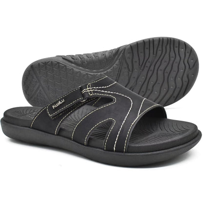 KuaiLu Womens Fashion Orthotic Slides Ladies Lightweight Athletic Yoga Mat Sandals Slip On Thick Cushion Slippers Sandals With Comfortable Plantar Fasciitis Arch Support, Black, 10.5