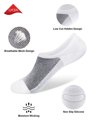 SIXDAYSOX Socks for Men No Show 8 Pairs Size 9-11 White Mesh Knit Low Cut Ankle Socks with Non Slip Grid for Flat Loafer Sneakers