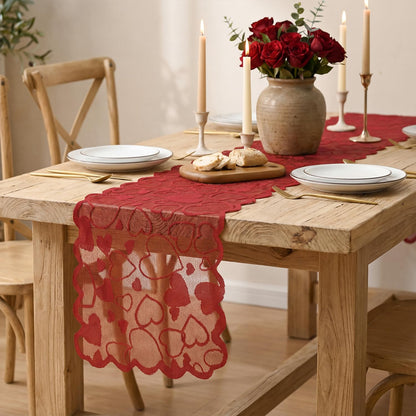 Artoid Mode Lace Jacquard Love Heart Valentine's Day Table Runner, Kitchen Dining Table Decoration for Home Party Decor 13x72 Inch