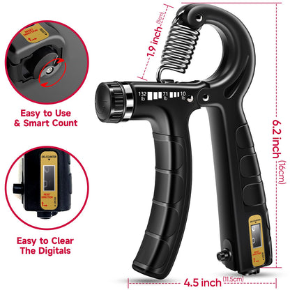 FitBeast Hand Grip Strengthener Workout Kit (5 Pack) - 2 Forearm Adjustable Resistance Grippers, Finger Stretcher, Ring & Stress Relief Ball for Athletes (Black)