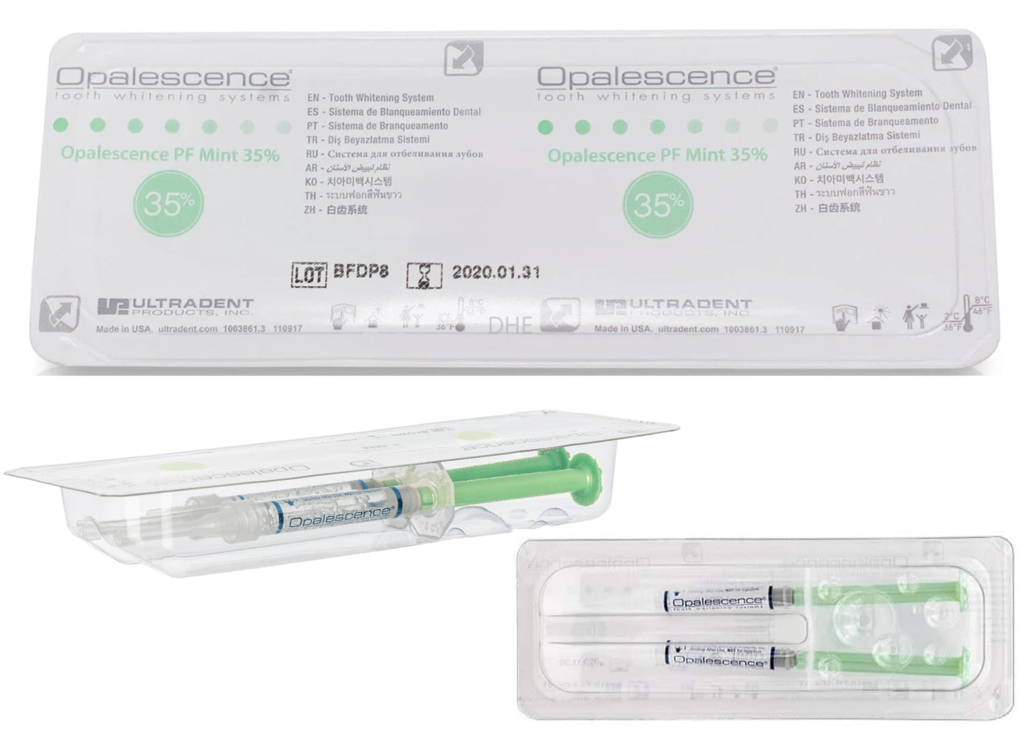 Opalescence 35% CP Mint - Gel Syringes Teeth Whitening - Refill Kit (2 Packs / 4 Syringes Total) Carbamide Peroxide Gel. Made by Ultradent. Tooth Whitening Refill Syringes 5197-2
