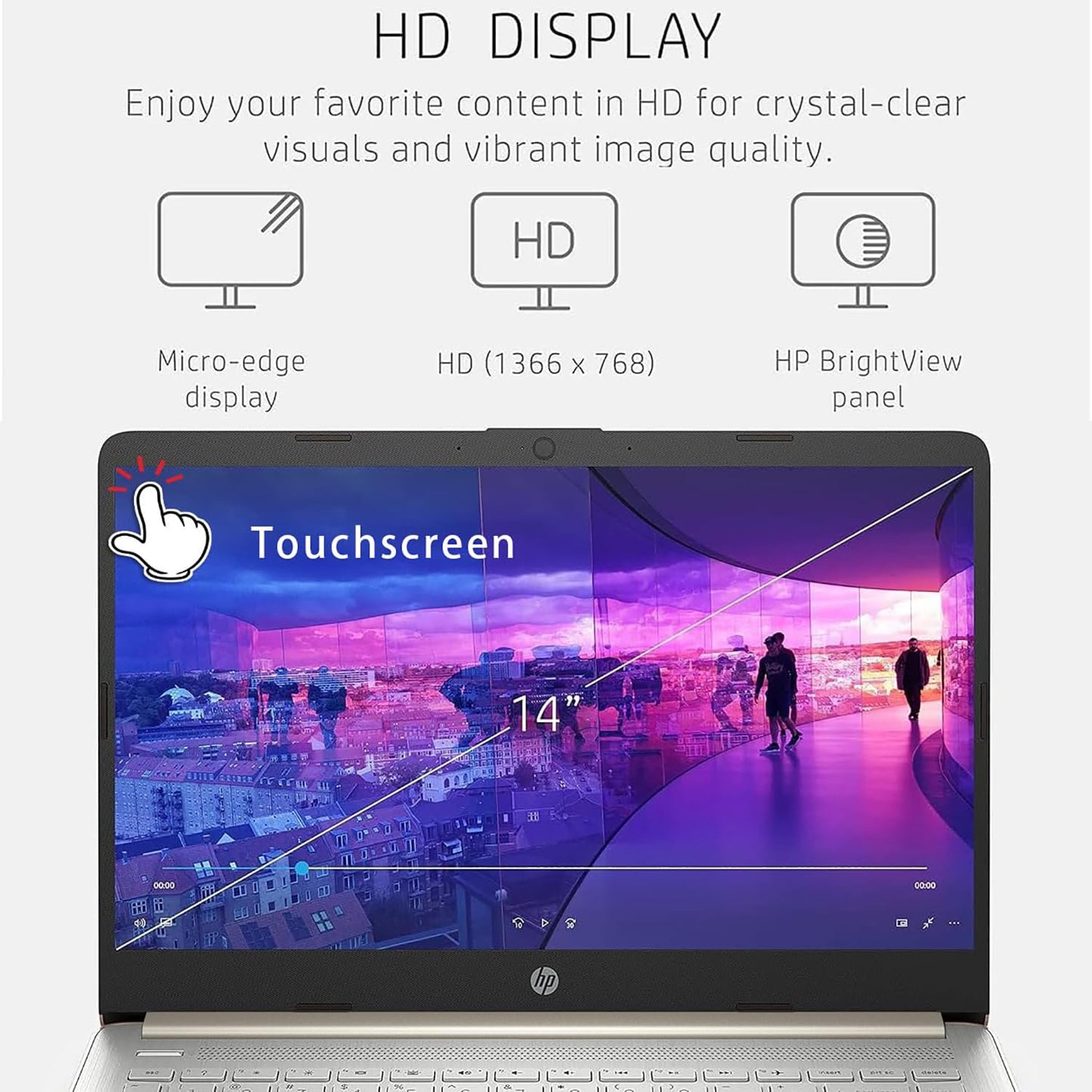 HP Touchscreen Laptop Computer for Home Student Study, 1-Year Office, 4GB DDR4 RAM, 64GB eMMC, Intel Processor, 14 inch, WiFi 6, Bluetooth, Windows 11 Home S, Pale Gold