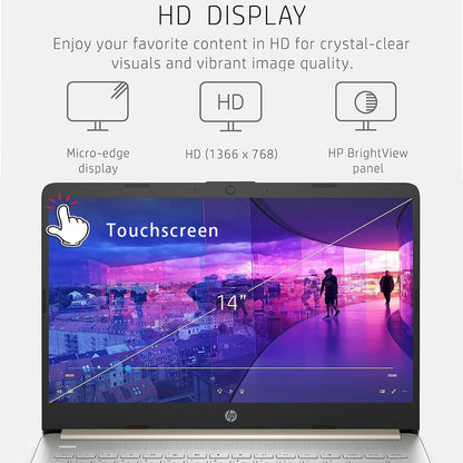 HP Touchscreen Laptop Computer for Home Student Study, 1-Year Office, 4GB DDR4 RAM, 64GB eMMC, Intel Processor, 14 inch, WiFi 6, Bluetooth, Windows 11 Home S, Pale Gold