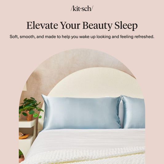 Kitsch Satin Pillowcase with Zipper for Hair & Skin - Softer Than Silk Pillow Cases, Smooth Cooling Satin Pillow Case, Wrinkle-Free, Machine Washable, King Size Satin Pillow Case 19x36 -Haze Blue