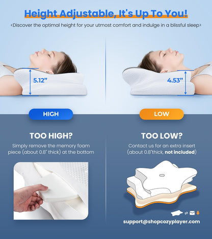 Ultra Pain Relief Cooling Pillow for Neck Support, Adjustable Cervical Pillow Cozy Sleeping, Odorless Ergonomic Contour Memory Foam Pillows, Orthopedic Bed Pillow for Side Back Stomach Sleeper