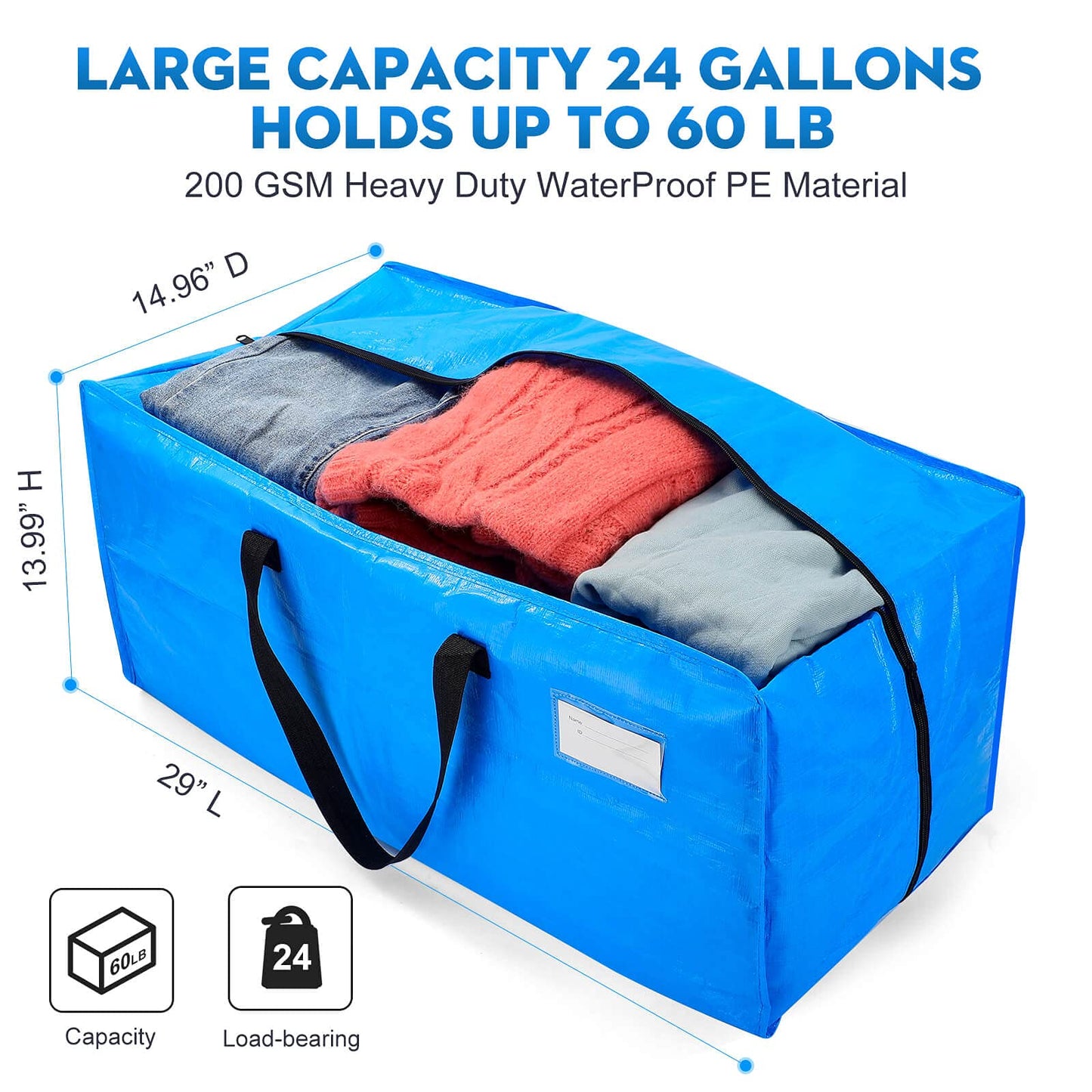 AlexHome Heavy Duty,Extra Large Packing Bags for Moving,Reusable Plastic Moving Totes,Clothes Storage Containers,Moving Supplies Bins,Compatible with Ikea Frakta Cart (Blue,Set of 5)
