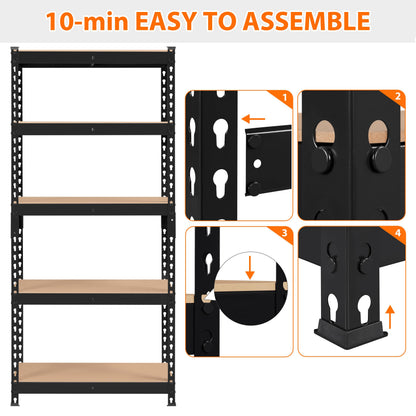 Topeakmart 5-Tier Utility Shelves, Metal Storage Shelves, Adjustable Shelving Units, Boltless Assembly, Garage Shelves Shed Shelving for Warehouse Garage Shed Basement- Black, 27.5 x 12x 60 Inch