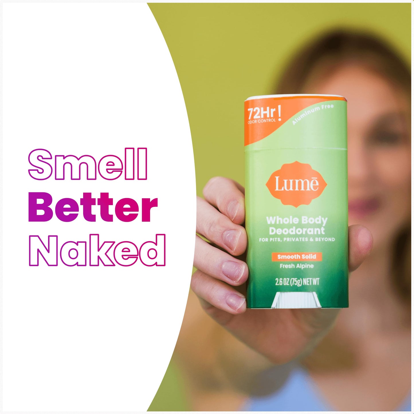 Lume Whole Body Deodorant - Smooth Solid Stick - 72 Hour Odor Control - Aluminum Free, Baking Soda Free and Skin Safe - 2.6 Ounce (Pack of 2) (Fresh Alpine)