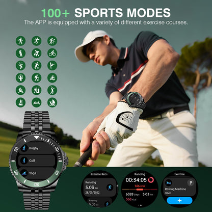 2025 DA GPT Smart Watch for Men with Bluetooth Call, Heart Rate, Blood Pressure, SpO2, Sleep Monitor, 107 Sports Modes, Waterproof Round Watch, 1.19-inch AMOLED Display, Compatible Android and iOS