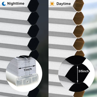 LazBlinds Cordless Cellular Shades, No Tools No Drill Blackout Honeycomb Shades Pleated Blinds for Windows, 34" W x 64" H, Silver White