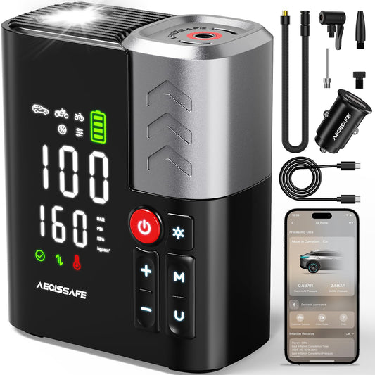 Tire Inflator Portable Air Compressor, 3X Faster Air Pump with APP, 160PSI 48LPM Electric Tire Pump with 20000 mAh Battery, 45W Faster Charging, Cordless Tire Inflator for Car SUV Pickup RV MPV Bike