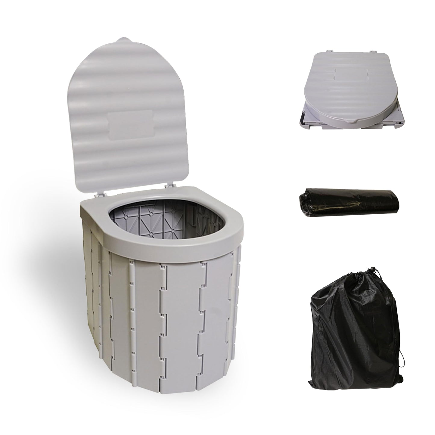 ILZAR Portable Toilet for Adults，Extra Large Camping Toilets Portable with Lid, Folding Portable Toilet for Camping, Portable Potty for Adults with Trash Bag, Foldable Outdoor Toilet, Gray