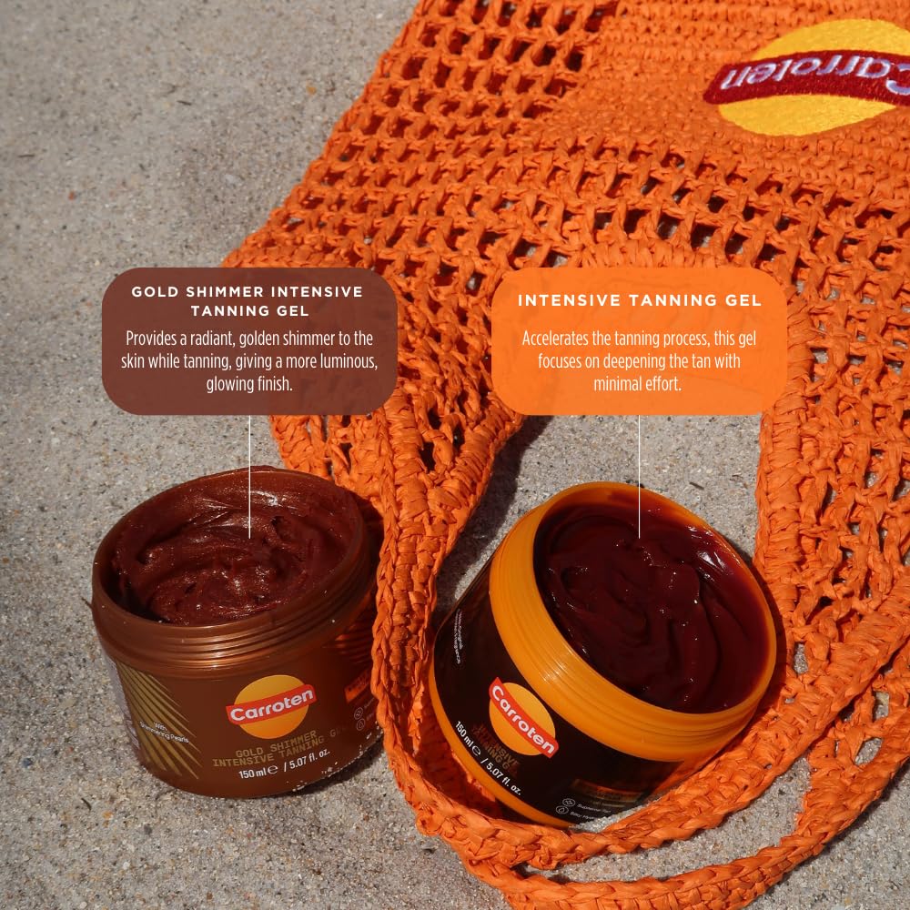 Carroten Intensive Tanning Gel | Browning Tan Accelerator | Non-Greasy, Water-Resistant with Carrot and Coconut Oil | Vitamin A & E For Moisture & Hydration | Made in Greece | 5 Fl Oz + Spatula