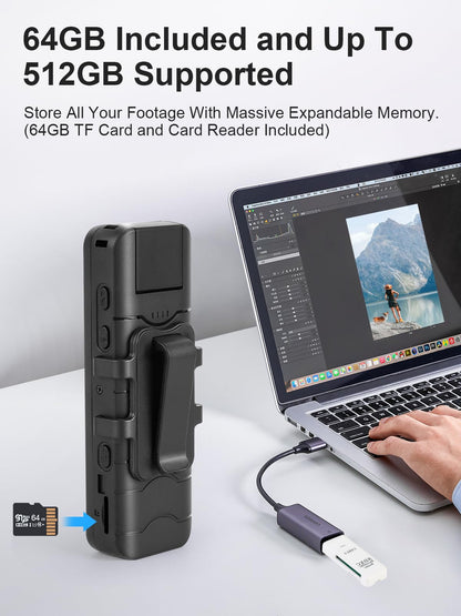 SPIKECAM Computer-Free Body Cameras with Audio and Video Recording, 6 Hrs 1080P Personal Small Bodycam with Photo, Night Vision, SOS Sound, Wearable Body Cam for Security, Running, Biking