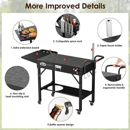 Leteuke Grill Cart for Blackstone Griddle, Portable Outdoor Grill Table, Foldable Cart Table with Wheels for Ninja Grill, Grill Cart Fit 17 Inch Or 22 Inch Griddle, BBQ Prep Table with Seasoning Tray
