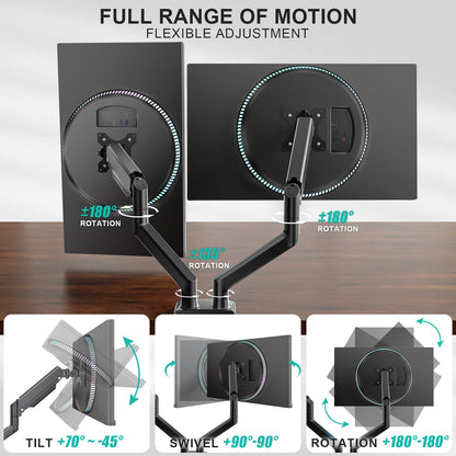 WALI Dual Monitor Stand for 17-32 inch Computer Screens, Dual Monitor Arms for 2 Monitors Holds up to 22 lbs, Height Adjustable Gas Spring Dual Monitors Mount, VESA 75x75/100x100mm (GSMP002N), Black