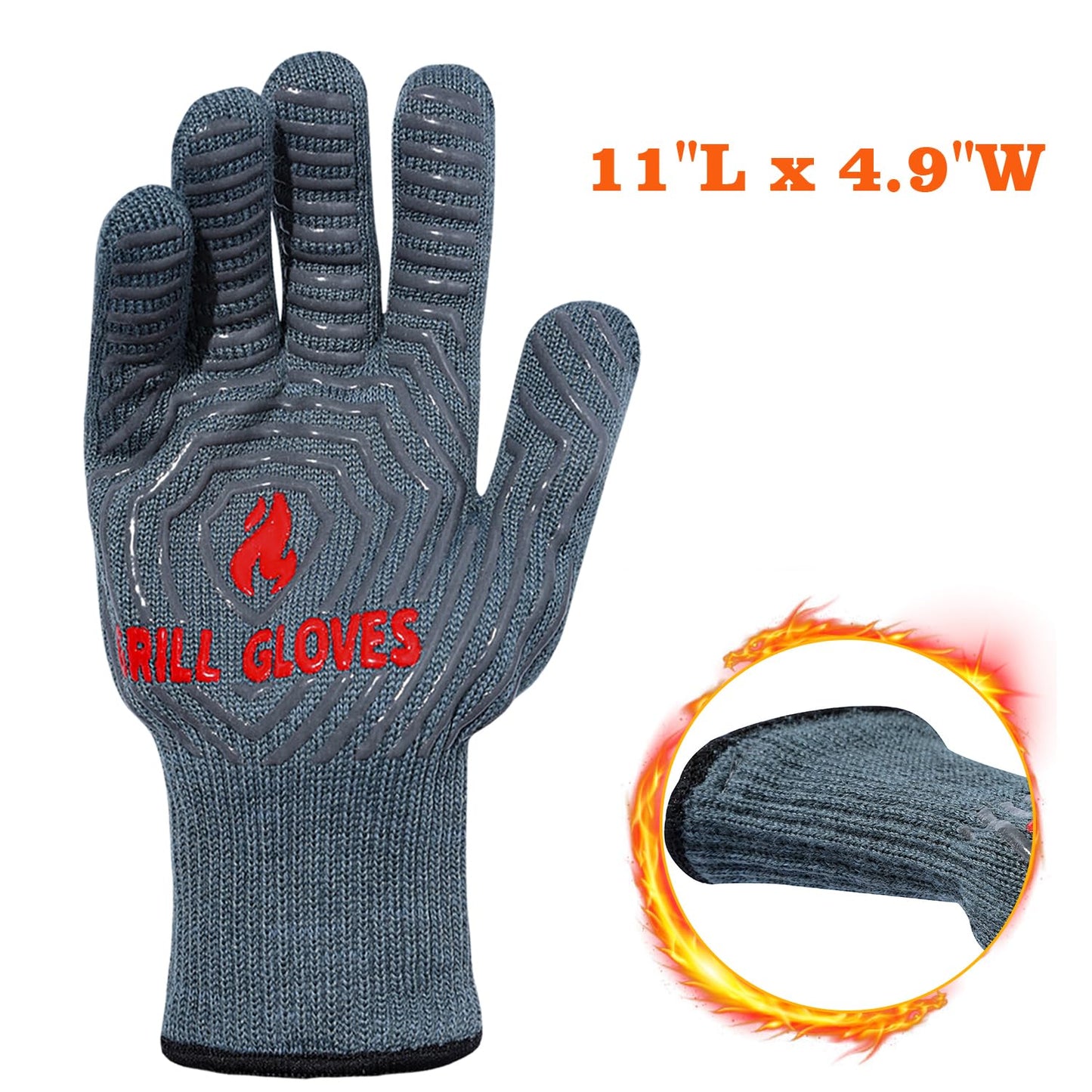ZOPTIL Oven Gloves Grill Gloves, 1472℉ Heat Proof Non-Slip Grill Oven Gloves with Fingers, Men & Women BBQ Accessories for Cooking, Barbecuing, Baking, Kitchen and Cutting - 1 Pair（11inch）
