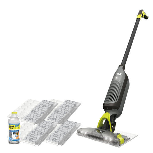 Shark VACMOP Cordless Hard Floor Cleaner, Vacuum and Spray Mop, Powerful Suction, Lightweight, LED Headlights, Includes 4 Disposable Pads, 12oz Multi-surface Cleaning Solution, Gray, VM252