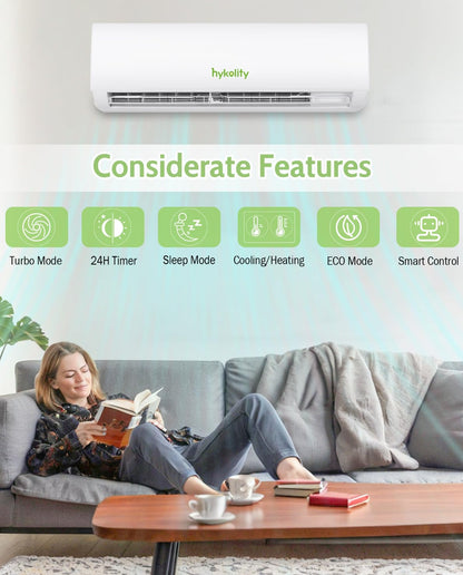 Wifi Enabled 9,000 BTU Mini Split Air Conditioner & Heater, 19 SEER2 115V Split AC Unit Ductless Inverter System with Heat Pump, Installation Kits - Cools Rooms up to 450 Sq.Ft