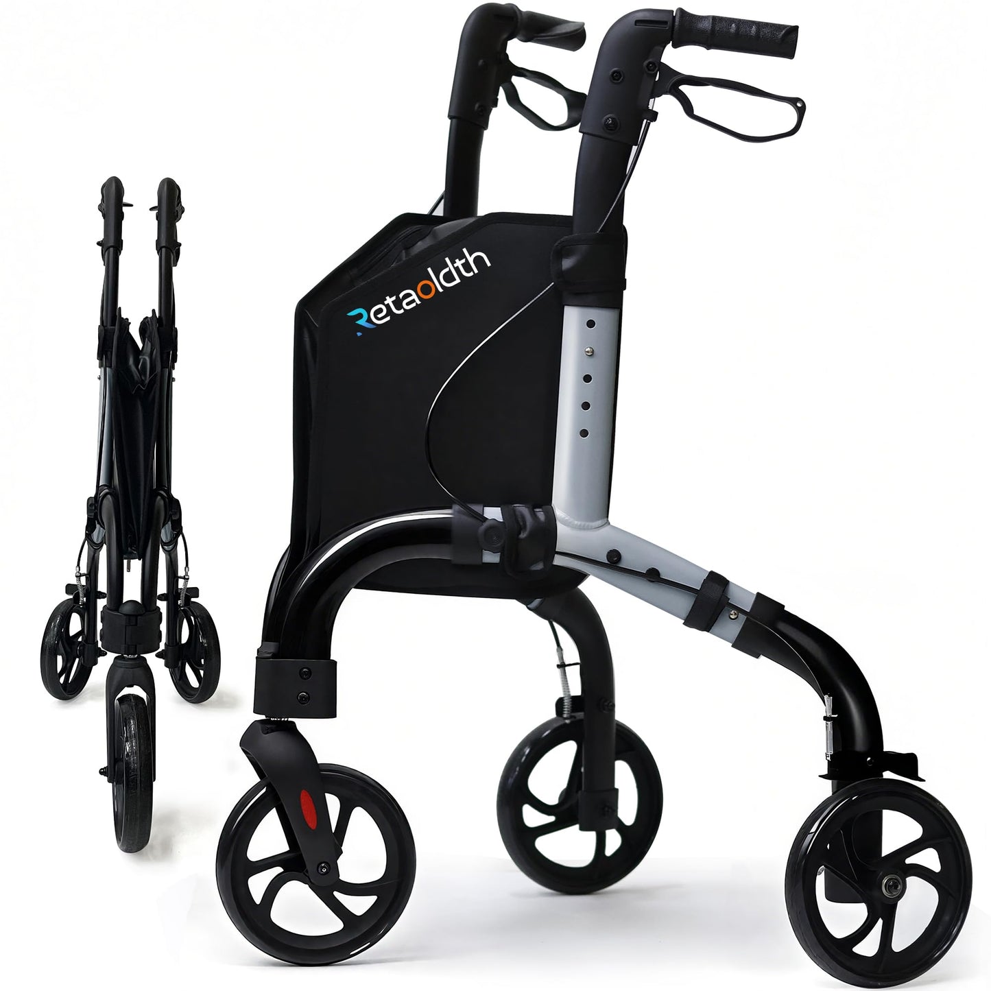 Premium 3 Wheel Rollator Walker for Seniors, Lightweight Foldable Elderly Three Wheeled Rollator with Storage Bag, Aluminum Mobility Aid Rolling Walker