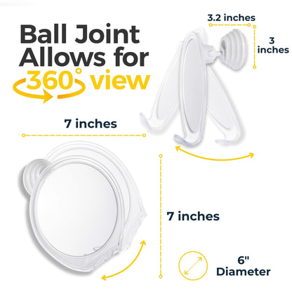 HONEYBULL Fogless Shower Mirror with Suction Mount & Swivel – Anti-Fog Acrylic Bathroom Mirror for Shaving – Built-in Razor Holder, Easy Install, Home Shower Accessory (White)