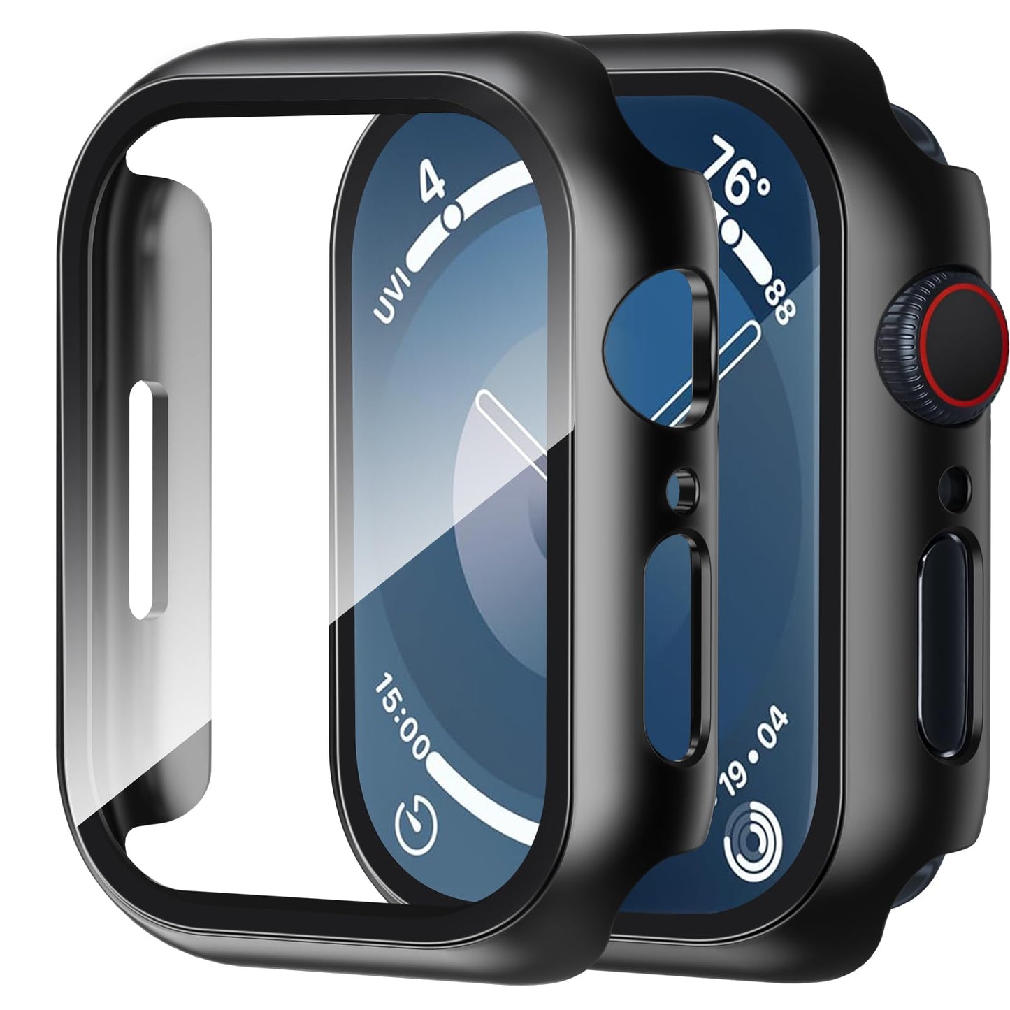 Smiling 2 Pack Case Compatible with Apple Watch Series 9/8 /7 45mm withTempered Glass Screen Protector, Hard PC Case Overall Protective Cover- Black