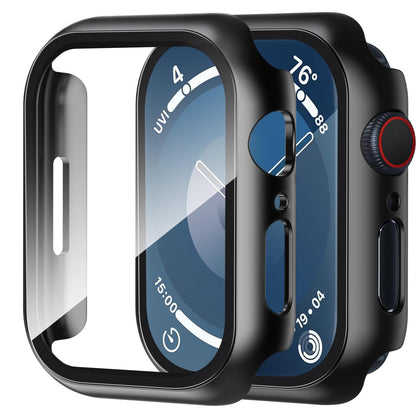 Smiling 2 Pack Case Compatible with Apple Watch Series 9/8 /7 45mm withTempered Glass Screen Protector, Hard PC Case Overall Protective Cover- Black