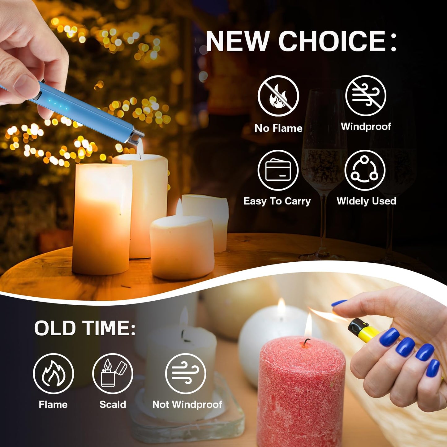 TOPKAY Electric Lighter Candle Lighter Windproof Flameless USB Rechargeable Plasma Arc Long Lighter for Grill Firework Kitchen Camping (Lake Blue)