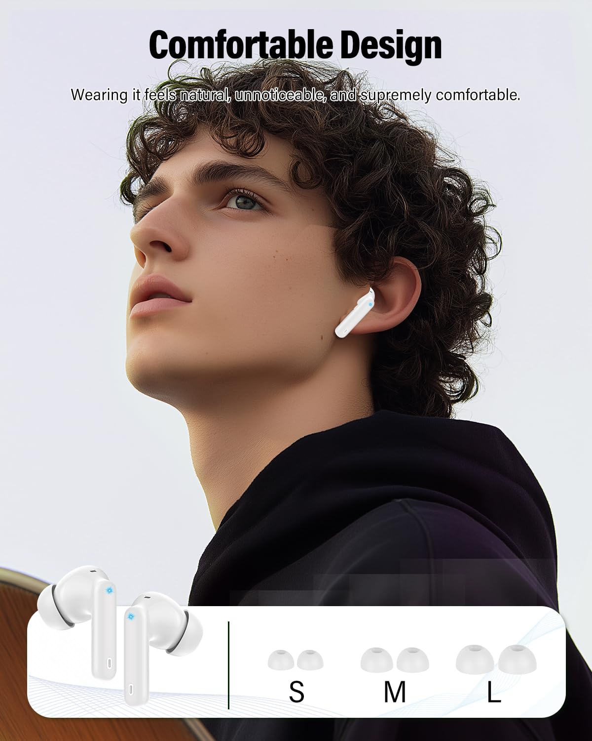 Wireless Earbuds, Bluetooth 5.4 Headphones Bass Stereo, Ear Buds with Noise Cancelling Mic, LED Display in Ear Earphones Clear Calls, IP7 Waterproof Bluetooth Earbuds for Phones/Sports/Laptop, White