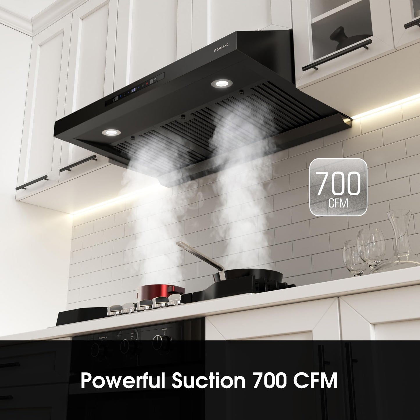 GASLAND Master 36 Inch Under Cabinet Range Hood, Matte Black, 700 CFM for Heavy-Duty Cooking Kitchen Exhaust Fan, 3-speed Powerful Stove Vent Hood 67dB, Three Filters Vent Hood with 5000K LED light