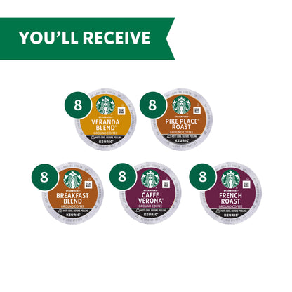 Starbucks K-Cup Coffee Pods—Starbucks Blonde, Medium & Dark Roast Coffee—Variety Pack for Keurig Brewers—100% Arabica—1 box (40 pods total)