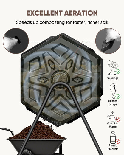 THEGROW'ING Updated 43 Gallon Compost Bin Outdoor, Fast Assemble Tumbling Composter, Dual Chamber Composter Tumbler, Rotating Compost Bin for Outside, Backyard, Garden and Yard, Black