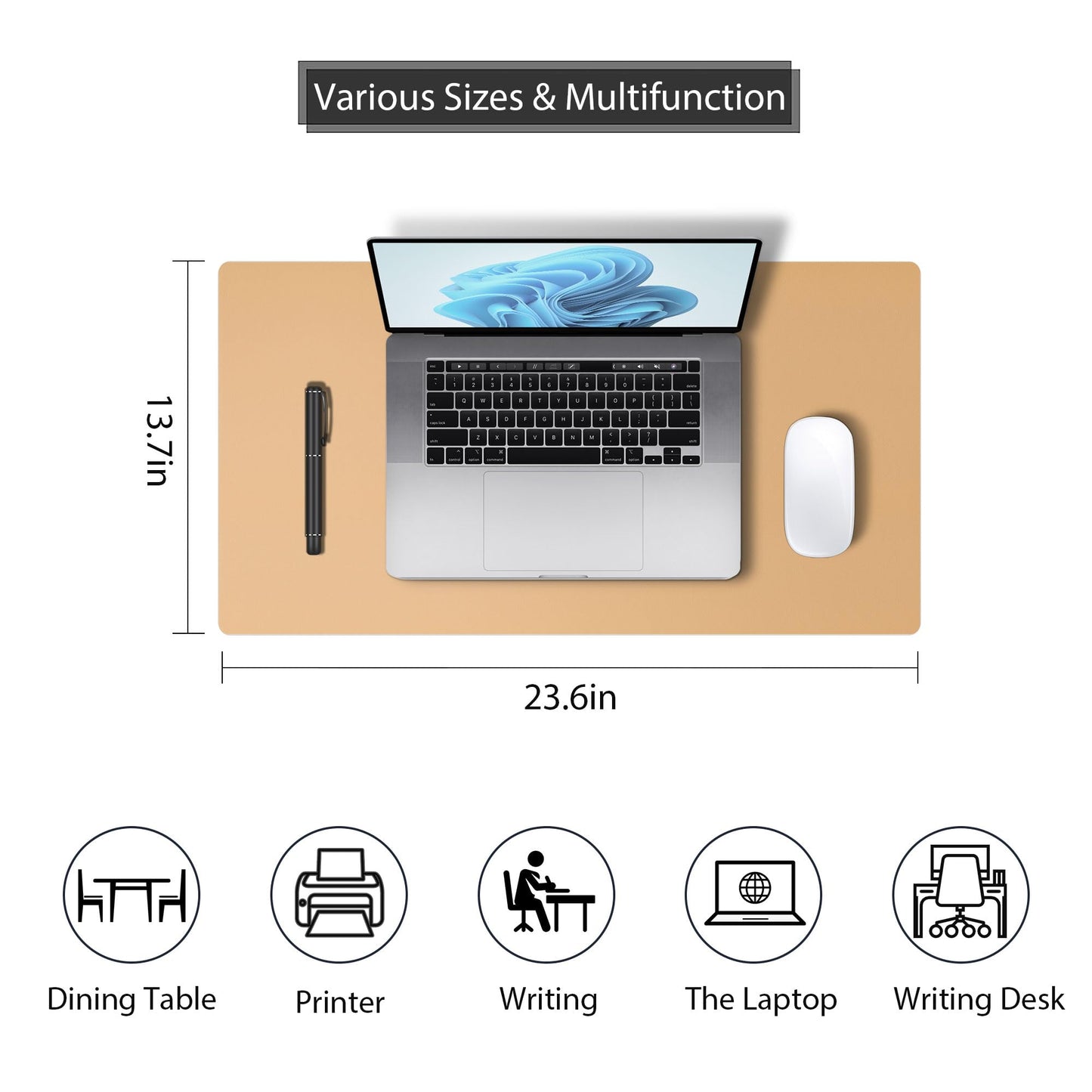 Leather Desk Pad Protector, Mouse Pad, Non-Slip Computer Mat for Desk, PU Leather Office Desk Mat for Home & Office, Waterproof Laptop Desk Blotter Pad for Keyboard and Mouse, Khaki (13.7''X23.6'')