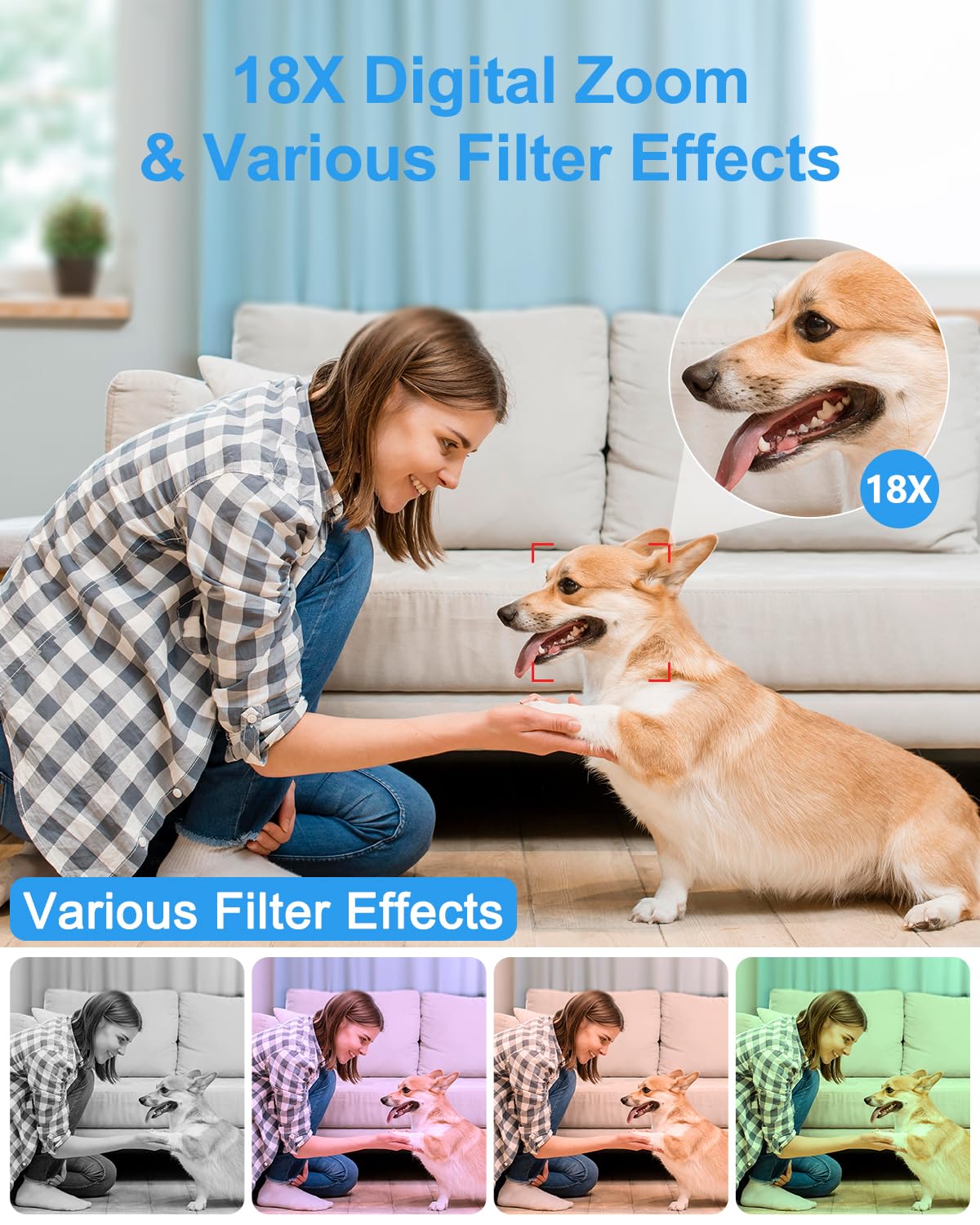 Hoorola 5K Digital Camera, 80MP Dual Screen Autofocus Vlogging Camera, 18X Zoom Point and Shoot Camera for Photography, Flash, 32GB Card, 2 Batteries, Compact Camera for Teens Adults (White)