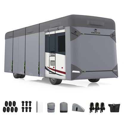 VINPATIO Class A RV Cover Extra Thick 7 Layers Top, Fits 34'-37' RV, Heavy Duty Windproof Waterproof Class A Motorhome Cover with 2 Extra Long Straps, Gutter Covers