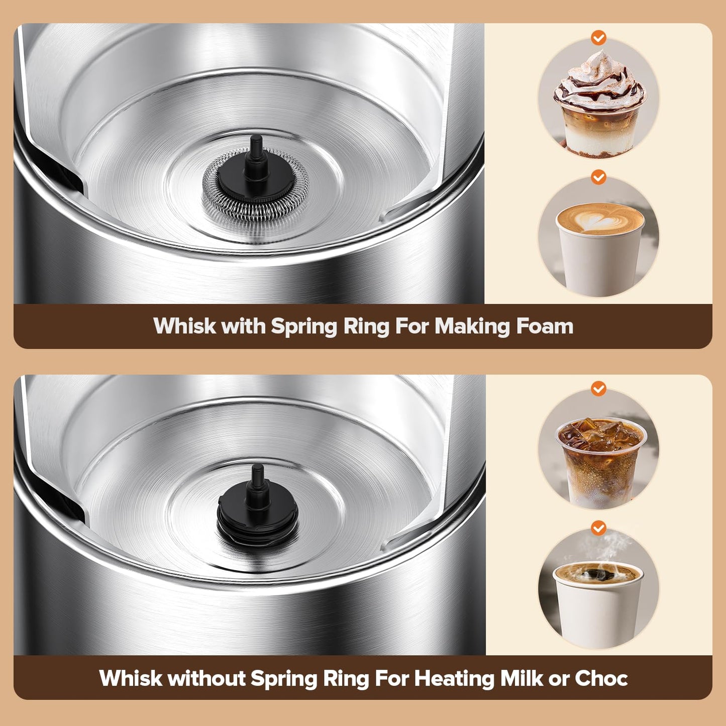 Milk Frother and Steamer,Warm and Cold Foam Frother with 4 in 1 Function, 304 Stainless Steel Jug, 17.6oz/500ml and BPA Free